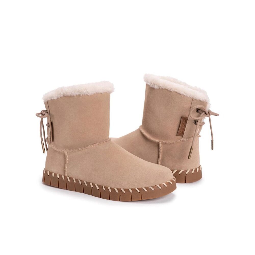 MUK LUKS Flexi Albany Women’s Sand/Beige Snow Boots Lace Back New 6